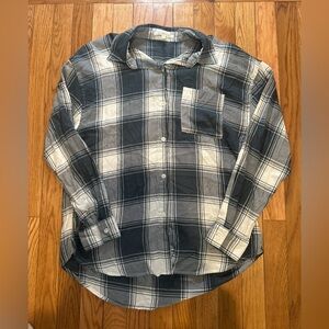 Z SUPPLY Shirt Womens Small Blue Gray‎ Plaid Button Up Pocket Soft Long Sleeve
